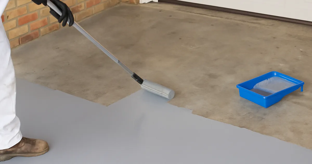 painting garage floor with epoxy roller in Melbourne garage